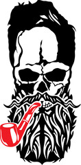 Tête de mort à moustache et barbe hipster skull moustachu et crane barbu fume pipe