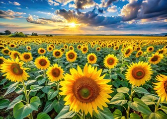 Fototapeta premium Sunflower Field Aerial View - Copy Space for Design