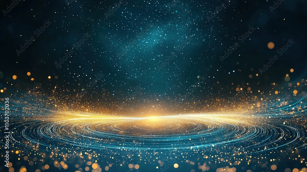 Poster a captivating abstract background with swirling particles and glowing lights in a cosmic setting, pe