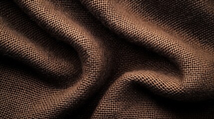 Close-up view of textured brown burlap fabric with detailed woven pattern and soft folds creating natural shadows and highlights.