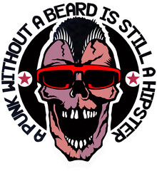 Tête de mort hipster skull et crane coifure punk citation slogan