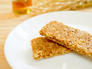 Cereal bars or flapjacks made from rolled oats