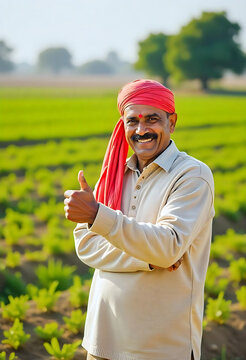 'Agriculture Happy young Indian farmer standing in farm, cotton tree farming 'Agriculture  happy poor farmer , young and smart farmer