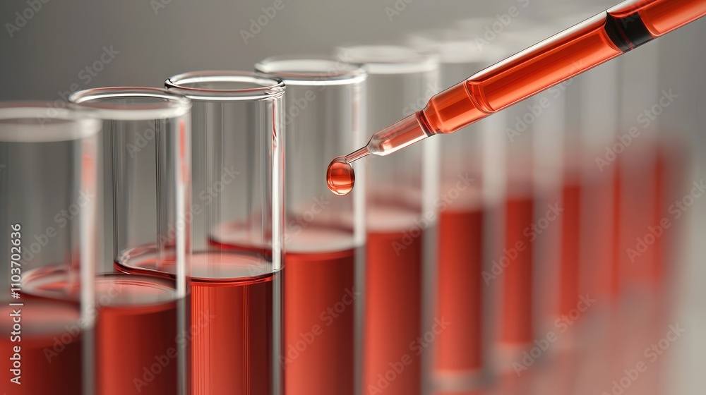 Poster laboratory scene with test tubes and pipette, showcasing red liquid. image captures essence of scien