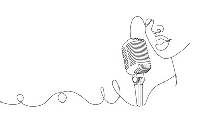 line art style vector illustration of a person singing   retro style microphone eps 10