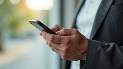  male adult using smartphone in business attire