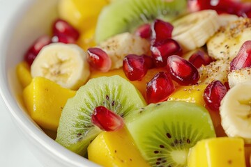 pomegranate mango kiwi and banana mixed fruit dish