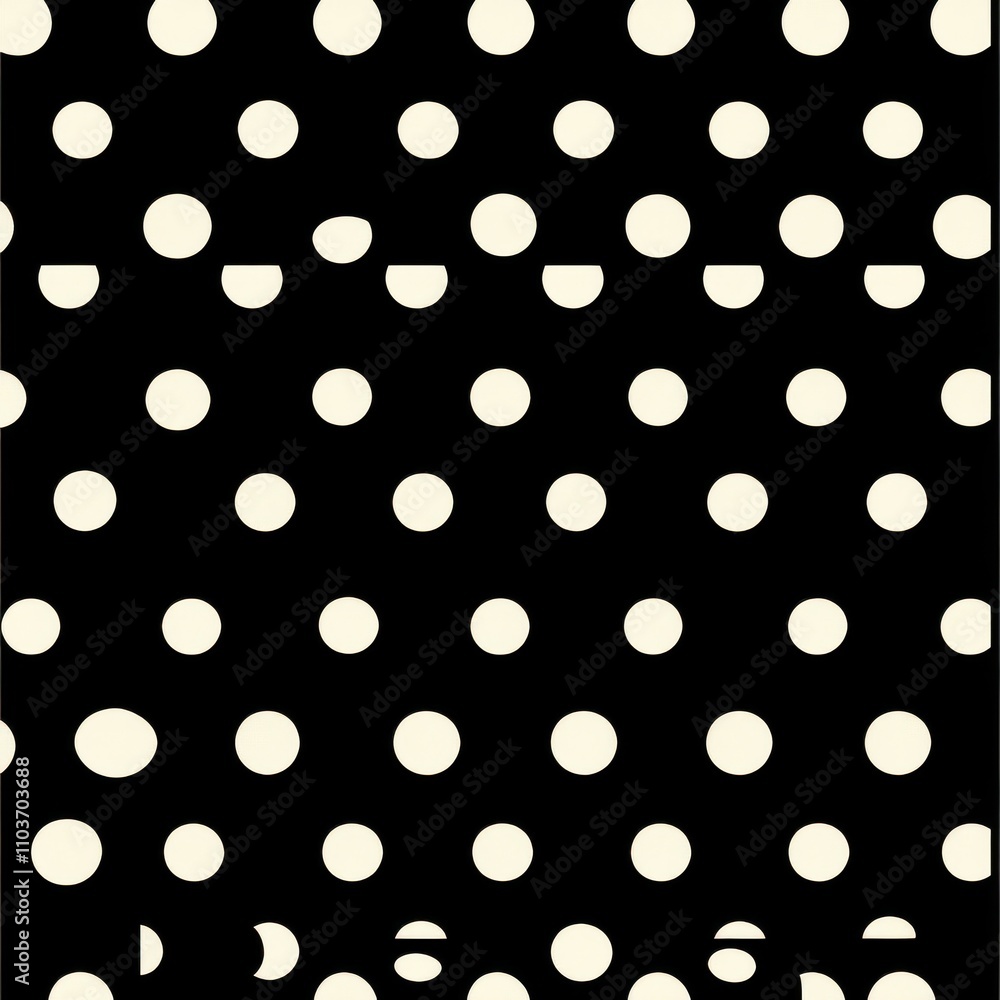 Poster a bold black background adorned with large cream polka dots, creating a playful and modern pattern.