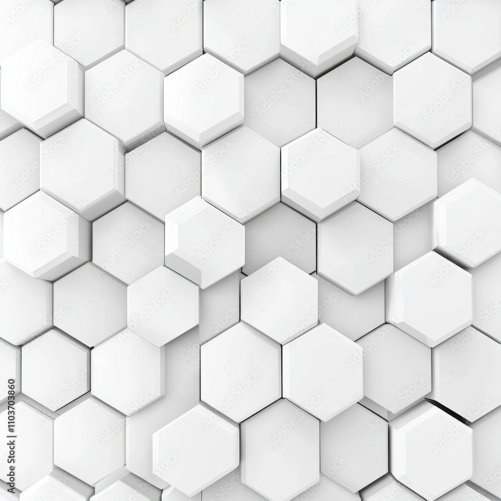 Poster an abstract composition of white hexagonal tiles creating a modern, clean aesthetic.