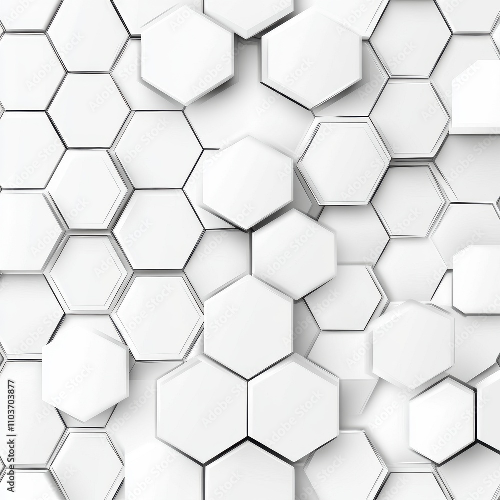 Poster stylized hexagonal pattern in a clean white color scheme, creating a modern and minimalistic look.