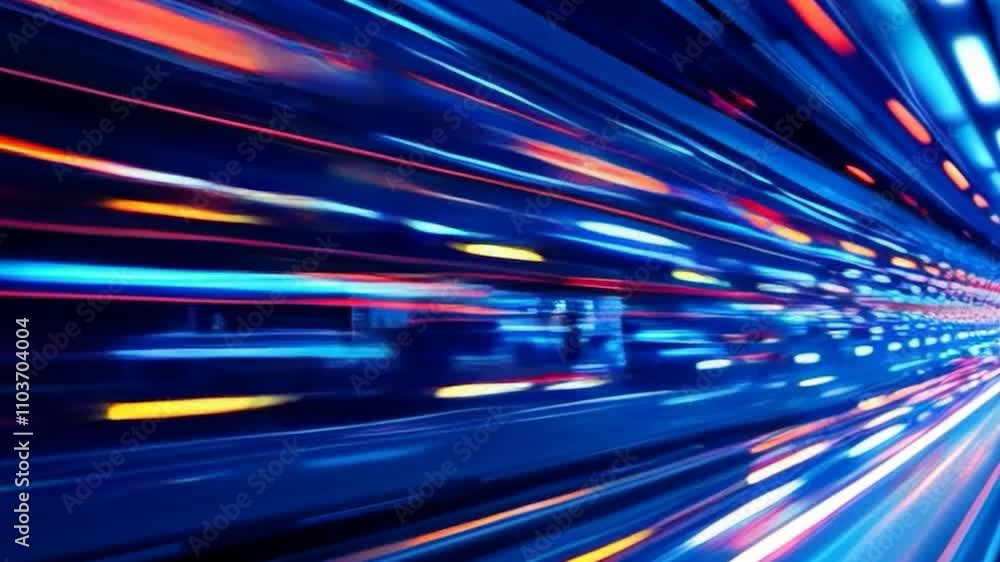 Poster colorful light streaks futuristic tunnel dynamic motion abstract digital background speed light effe
