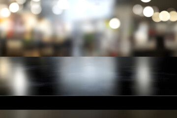 Fototapeta premium A blurred background with a dark tabletop, suggesting a setting for food or drinks.