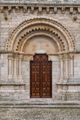 Romanesque portal of the western wall, Pre-Romanesque temple of Santa Mar&iacute;a de Wamba, 10th century, Montes Torozos region, Valladolid, Castile and Leon, Spain