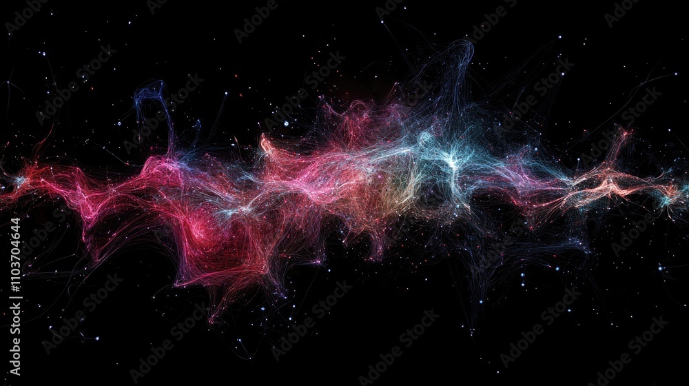 Poster abstract visualization depicting neural networks in vibrant colors and ethereal waves against a dark