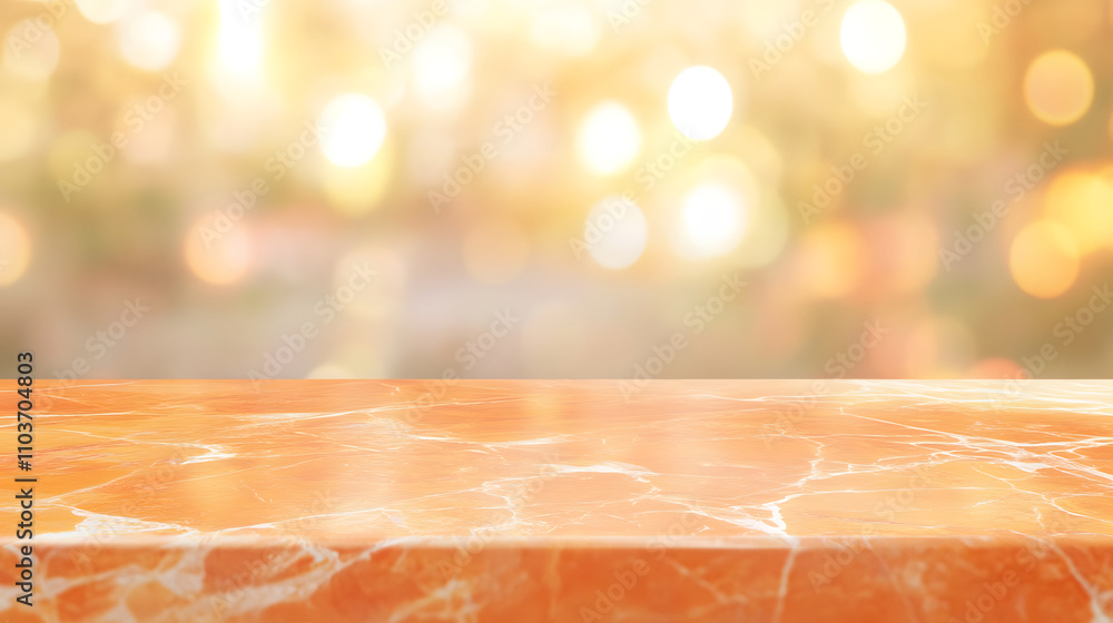 Poster a blurred background with a marble countertop, creating a warm and inviting atmosphere.
