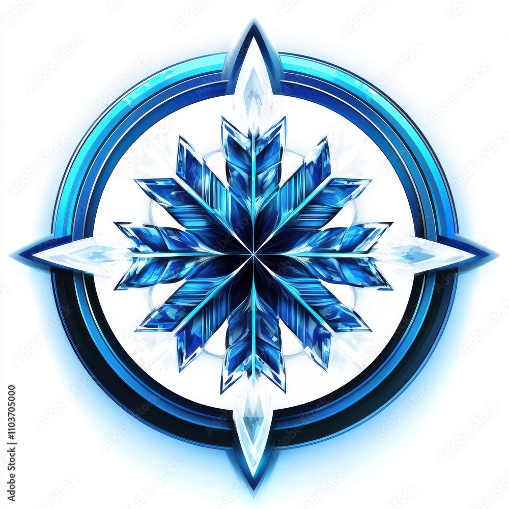 Aufkleber a stunning blue snowflake design with intricate crystal-like patterns and a glowing aura.