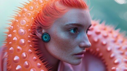 portrait of a person with a red hair and octopus wrapped around her face
