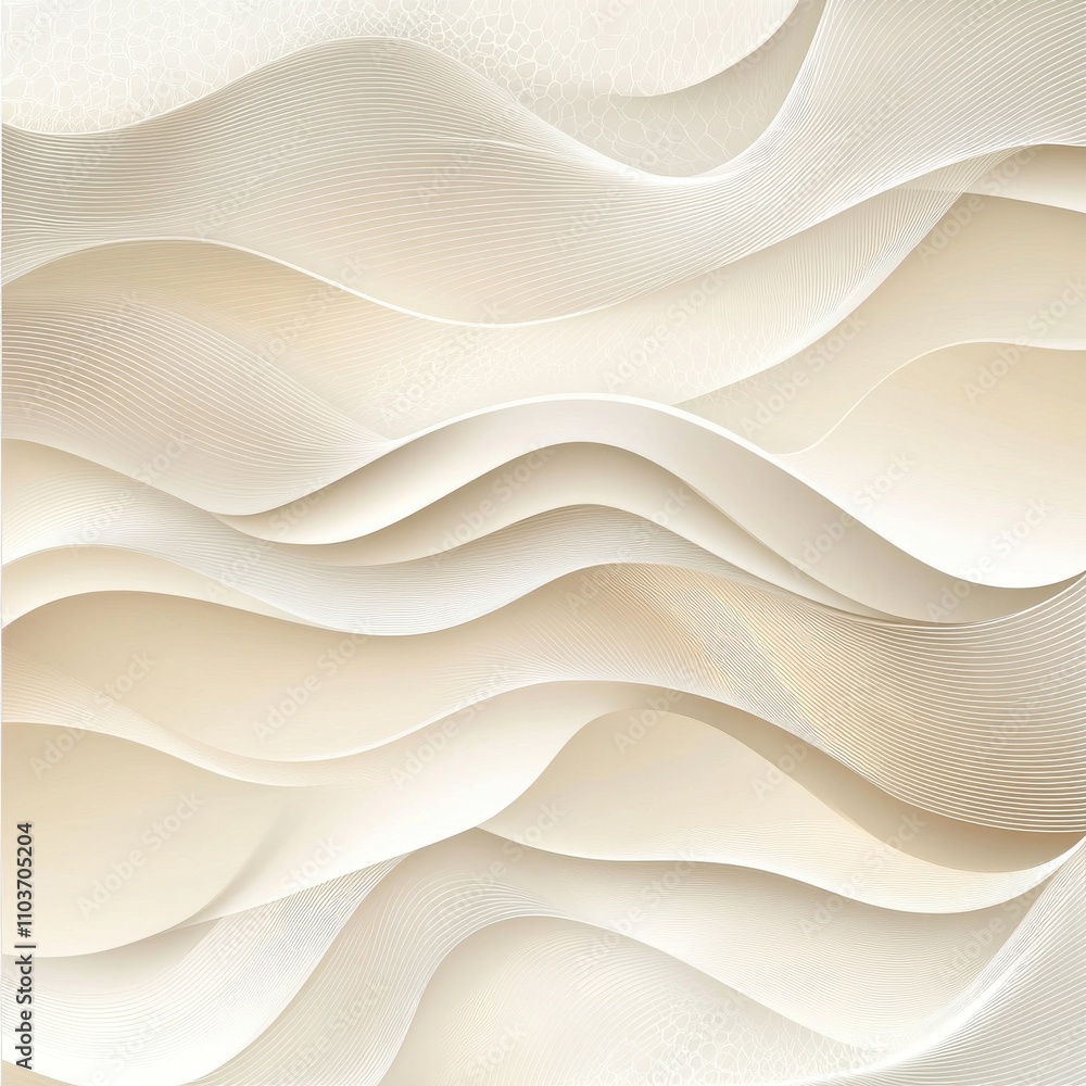 Poster a serene and elegant abstract design featuring flowing white waves, creating a tranquil and harmonio