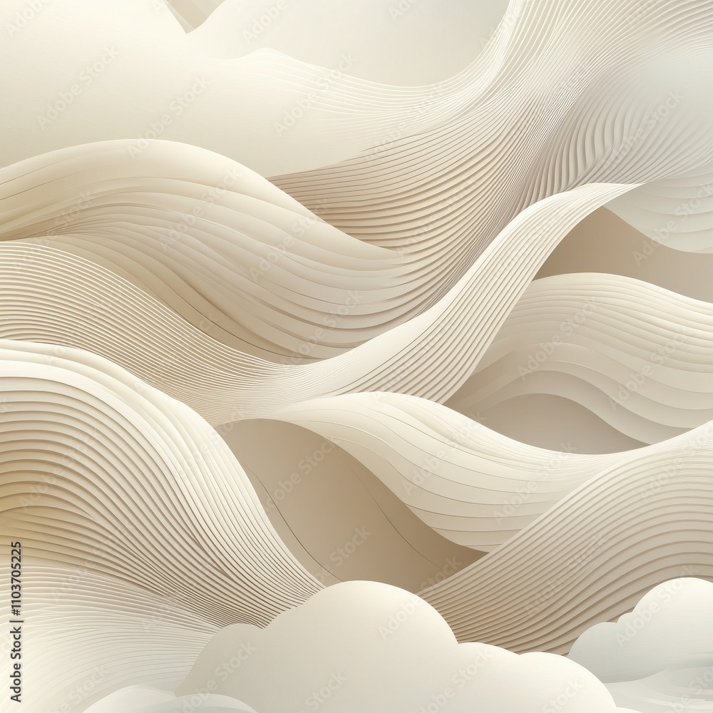 Poster an abstract composition of flowing beige waves and soft, layered textures creating a serene and soot