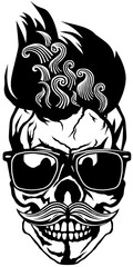 Tête de mort à moustache hipster skull moustachu et crane lunette de soleil
