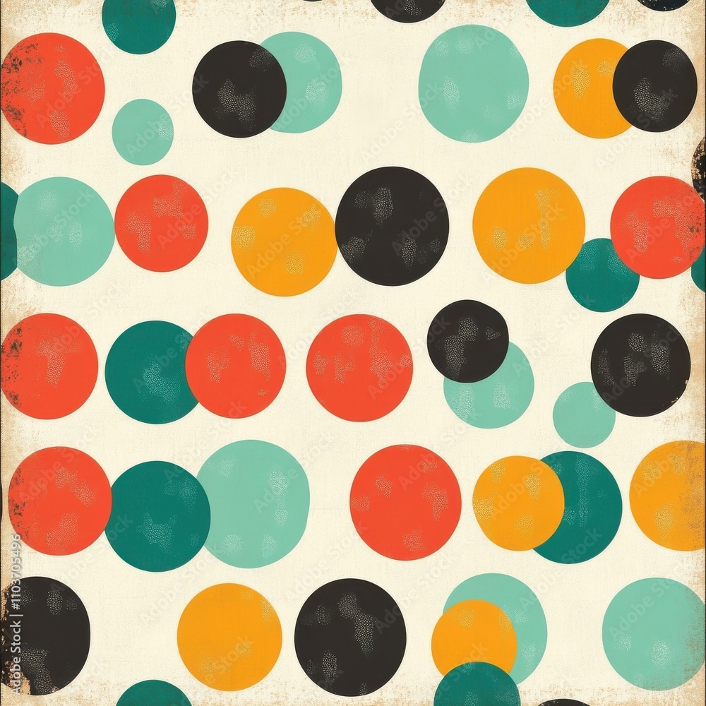 Poster colorful abstract circles on a textured background, creating a playful and vibrant visual experience