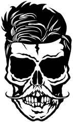 Tête de mort à moustache hipster skull moustachu et crane