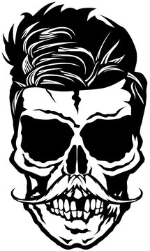 T&ecirc;te de mort &agrave; moustache hipster skull moustachu et crane