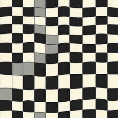 Fototapeta premium Abstract black and white checkered pattern with flowing waves and varying shades of gray, creating a dynamic visual effect.
