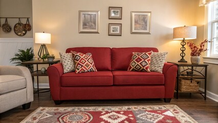 Modern interior living room features an armchair and decorative accessories against a white-colored wall- 3D rendering