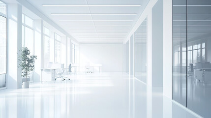 Fototapeta premium Clean office space with white walls and floors.
