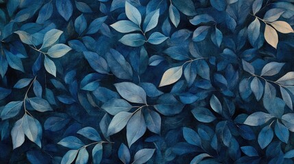 Lush dark blue foliage creates a rich, textured backdrop with varying shades, showcasing the elegance of nature's intricate leaf patterns.