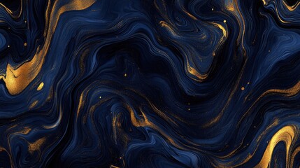 Obraz premium Swirling blue and gold abstract marbled texture in acrylic paint, perfect for artistic backgrounds and wallpaper designs. Richly layered and visually striking.