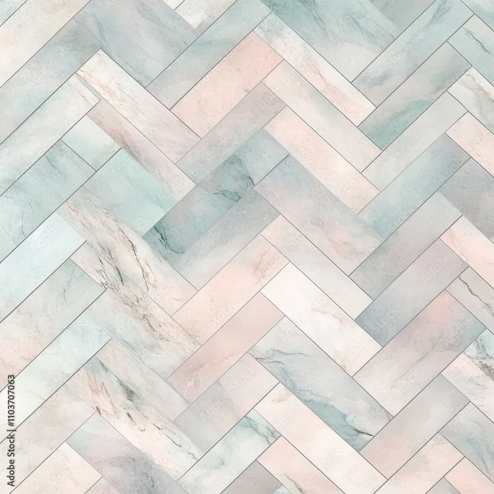 Poster elegant herringbone pattern in soft pastel colors, creating a serene and modern atmosphere.