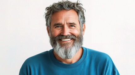 Obraz premium Joyful man with beard smiling against a light background