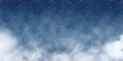 Winter sky, blizzard and snowfall, winter vector background