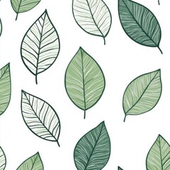 A vibrant pattern of various green leaves on a white background, highlighting nature's textures and details.