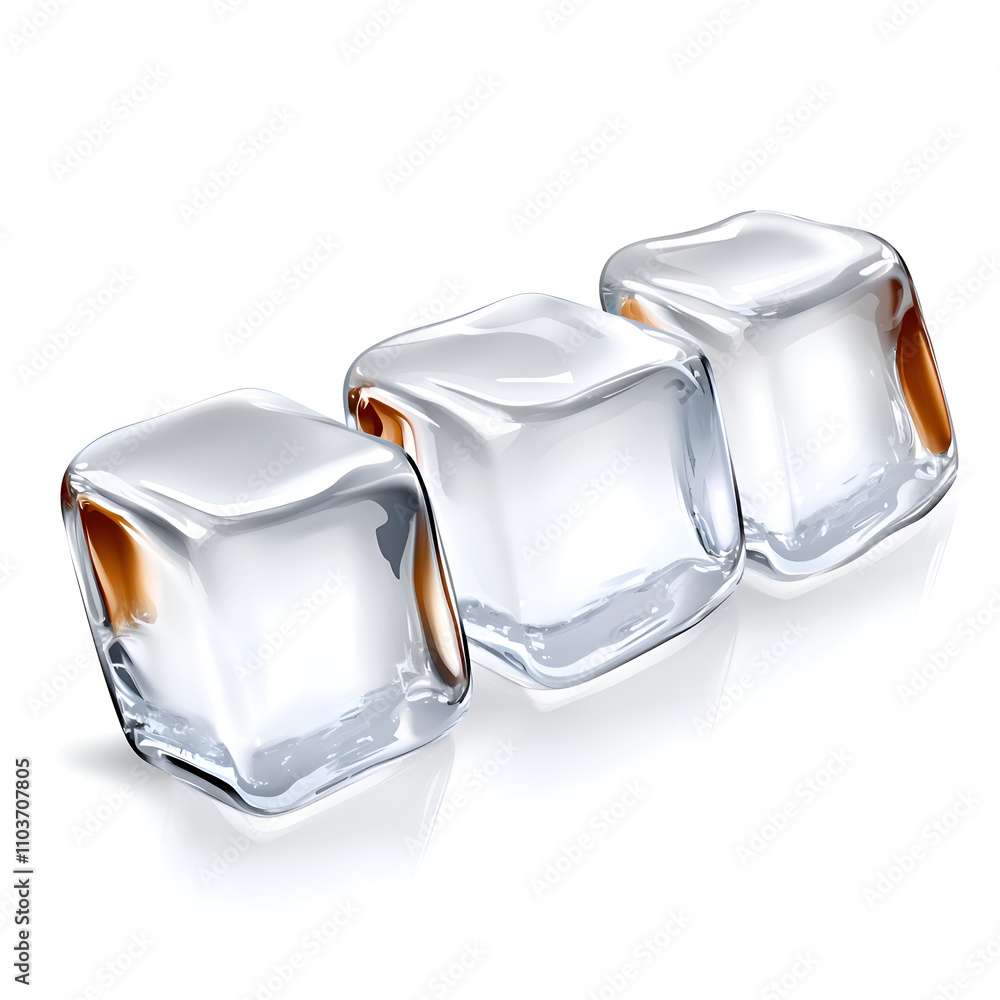 Poster Clear ice cubes arranged neatly on a smooth surface with light reflections creating a refreshing visual effect