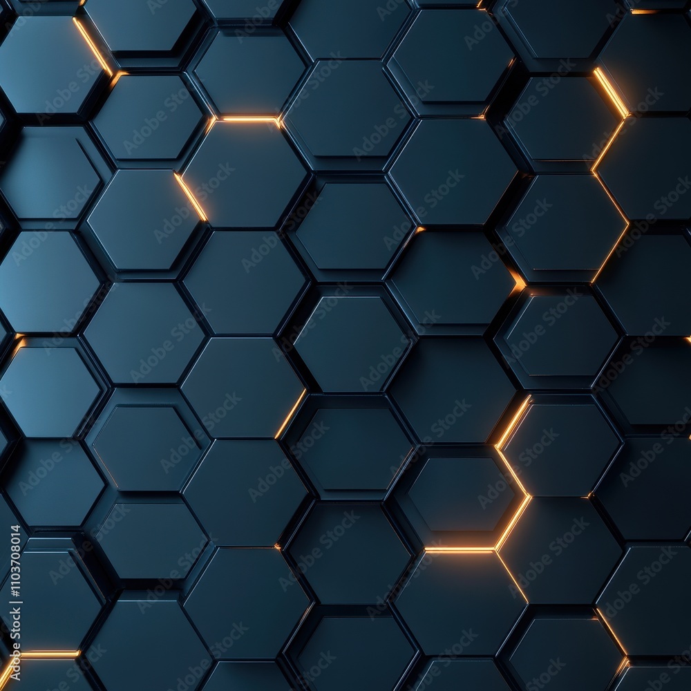 Poster dark hexagonal pattern with glowing edges creates a modern, futuristic atmosphere.
