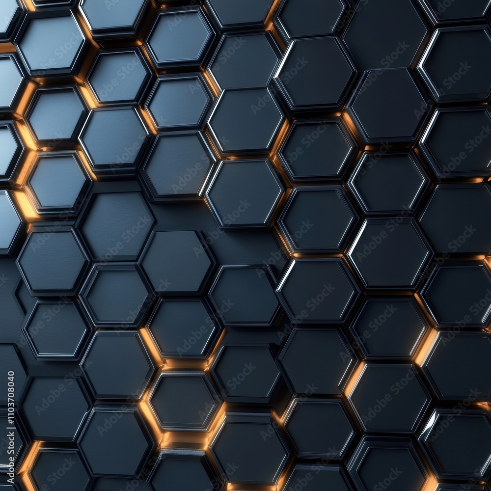 Aufkleber abstract pattern of black hexagons with soft glowing gold edges, creating a modern and futuristic am