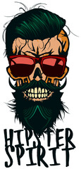 Tête de mort à moustache et barbe hipster skull moustachu et crane barbu lunette de soleil
