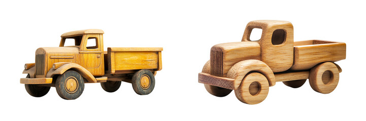 Set of a wooden toy truck, isolated on a transparent background.