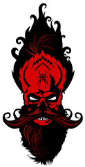 Tête de mort à moustache et barbe hipster skull moustachu et crane barbu diable