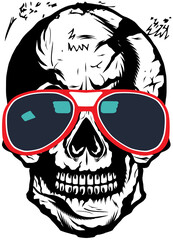 Tête de mort  hipster skull moustachu et crane  lunette de soleil