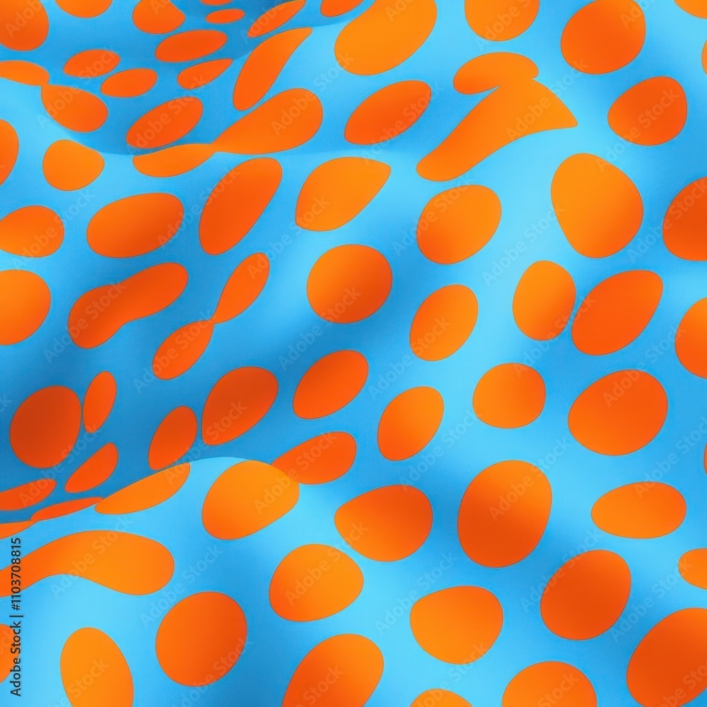 Poster vibrant blue fabric with playful orange polka dots, creating a lively and dynamic pattern.