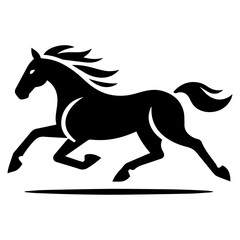 Running horse vector icon., black and white horse