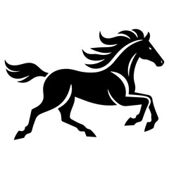 Running horse vector icon., black and white horse