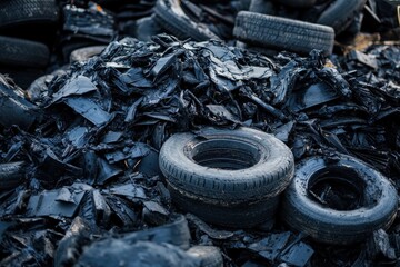 Recycled tire scraps into rubber piles and contaminated steel