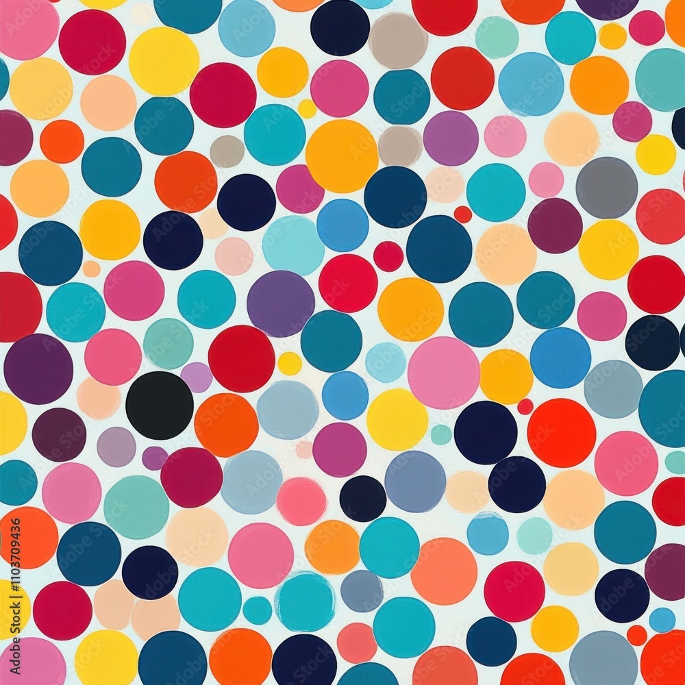 Poster vibrant abstract pattern featuring a multitude of colored circles in various sizes, creating a livel