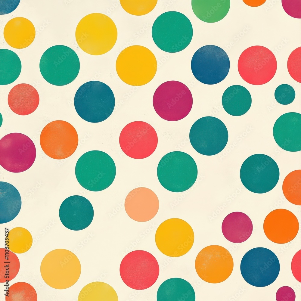 Poster colorful polka dots in an array of vibrant hues on a soft cream background, creating a joyful and pl