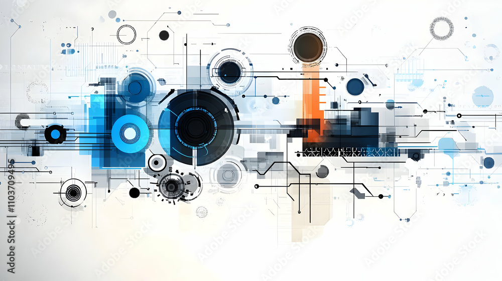 Poster abstract tech background, circuitry design with futuristic interface elements and vivid hues